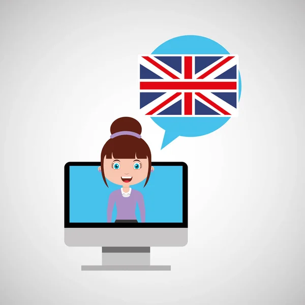 영국 교육 온라인 디자인 소녀 — 스톡 벡터