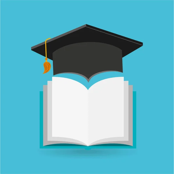 Eduation libro concepto en línea y la graduación cap fondo de la escuela — Vector de stock