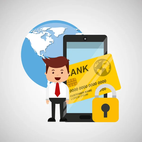 Zakelijke man veilig geld bank app — Stockvector