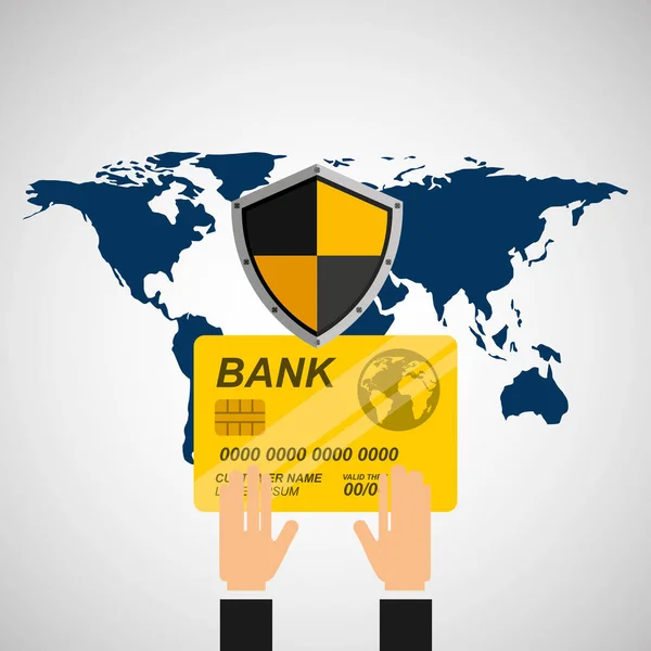 Tarjeta de crédito banca protección escudo seguro — Archivo Imágenes Vectoriales