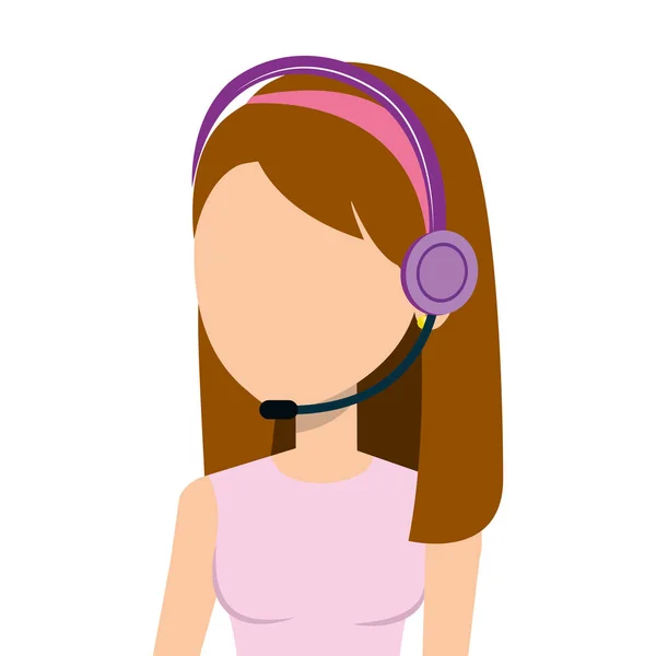 Personagem mulher de negócios com fone de ouvido ícone — Vetor de Stock
