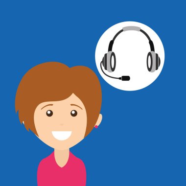 Kız gülümseyen kulaklık için destek