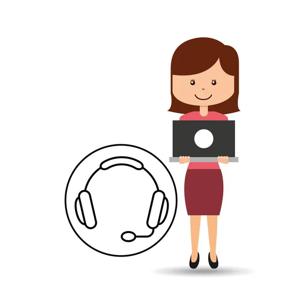 Concepto de asistencia de apoyo chica con auriculares — Vector de stock