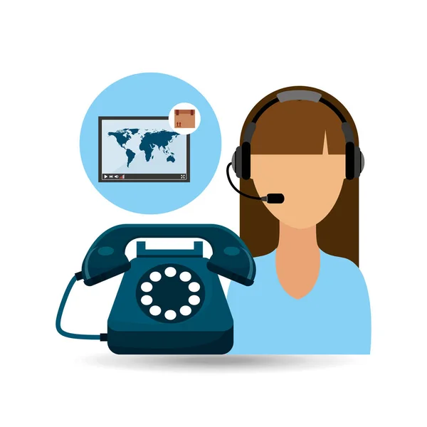 Call centre woman working delivery world — Stock Vector
