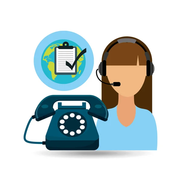 Callcenter-Frau arbeitet auf Globus-Checkliste — Stockvektor