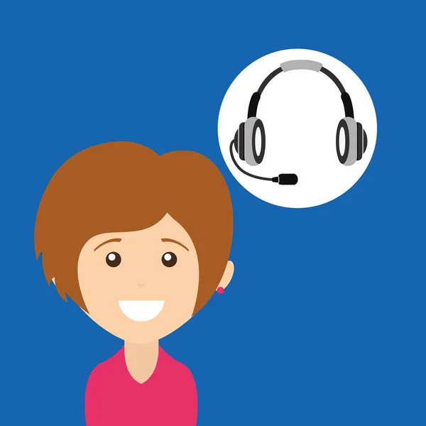 Chica sonriendo auriculares para el apoyo — Vector de stock