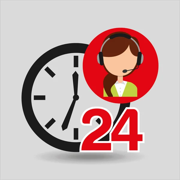 Το θηλυκό τηλεφωνικό κέντρο 24 ρολόι υποστήριξη — Διανυσματικό Αρχείο