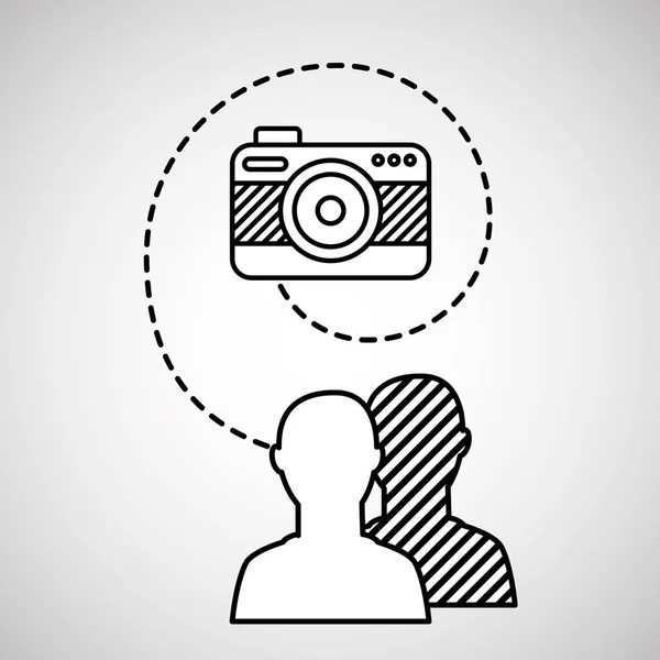 Silhouette head connected camera social media — Stock Vector