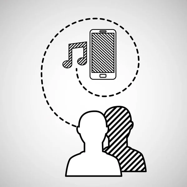 Силуэт глава подключен мобильная музыка социальные медиа — стоковый вектор