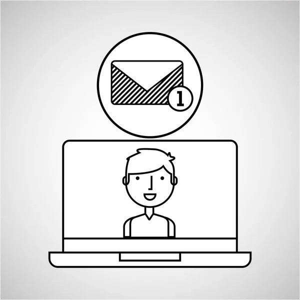Teken tekenen e-mail inbox technologie sociale media — Stockvector
