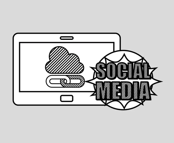 Hand ritning cloud link sociala medier mobil — Stock vektor