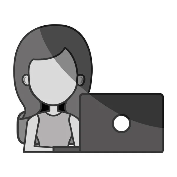 Mulher avatar usando laptop — Vetor de Stock