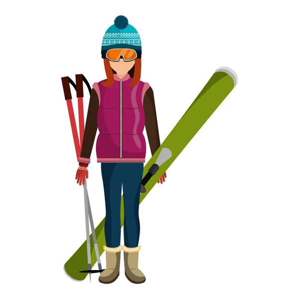 Esquiador avatar con equipo — Vector de stock