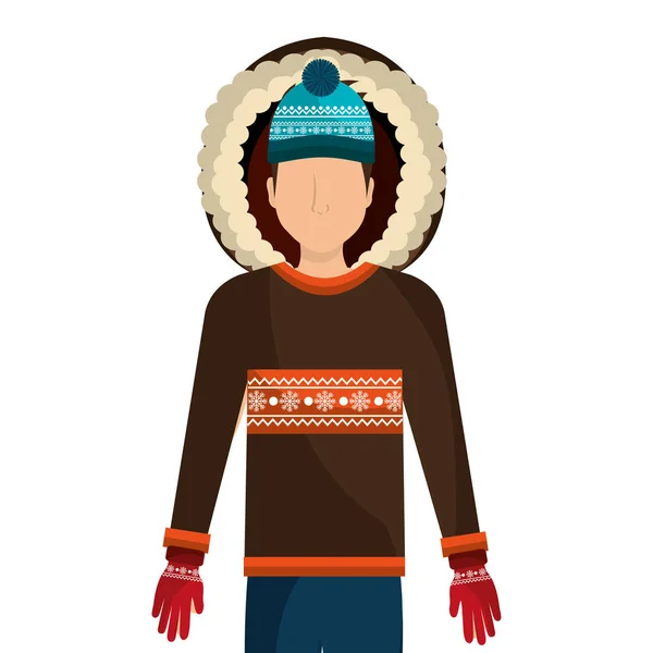 Personaje persona con ropa de invierno — Vector de stock