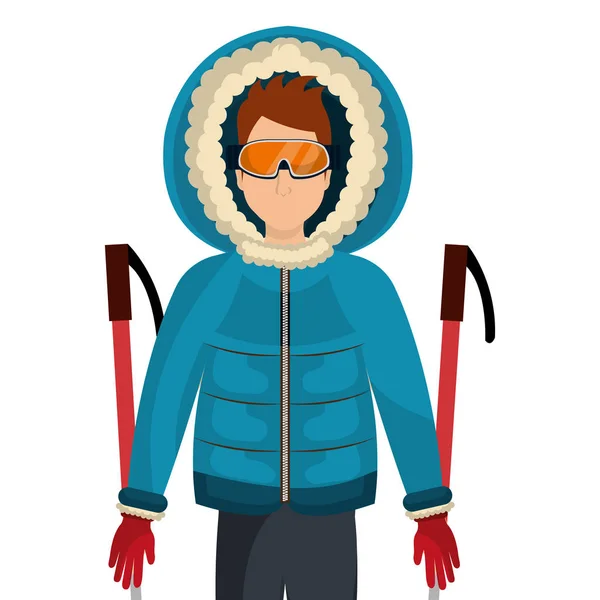 Skier avatar with equipment — Stock Vector