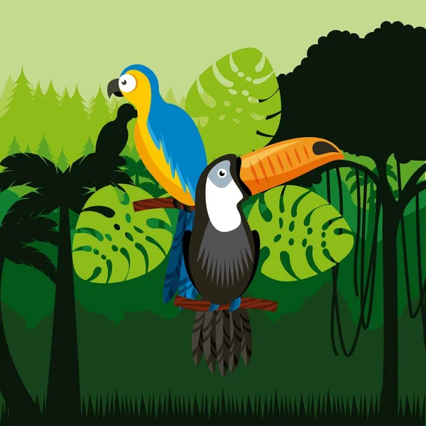 Tukan- und Ara-Vögel — Stockvektor