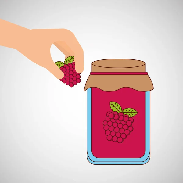 Hand zet raspberry pot jam — Stockvector
