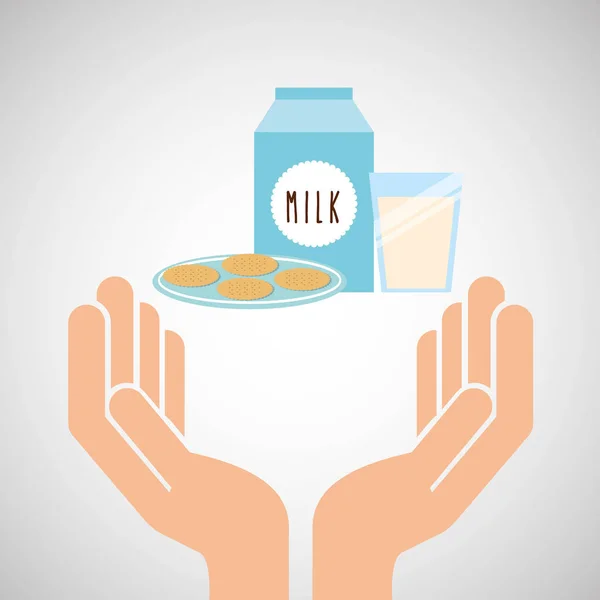 Hands food preparing milk and cookie — Stock Vector