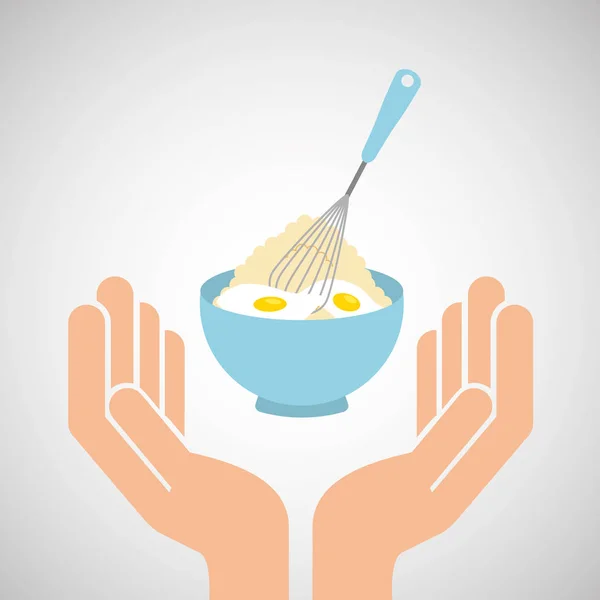 Mains nourriture préparation farine avec oeufs mélange — Image vectorielle