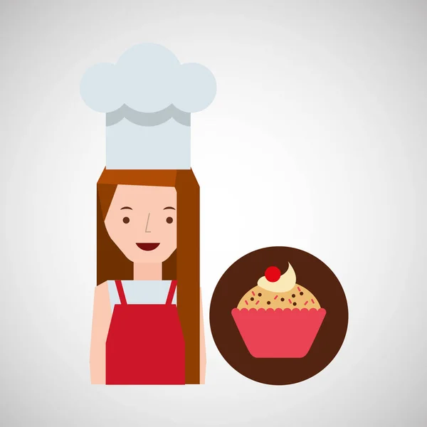 Cooker girl cupcake chips cherry — Stock Vector