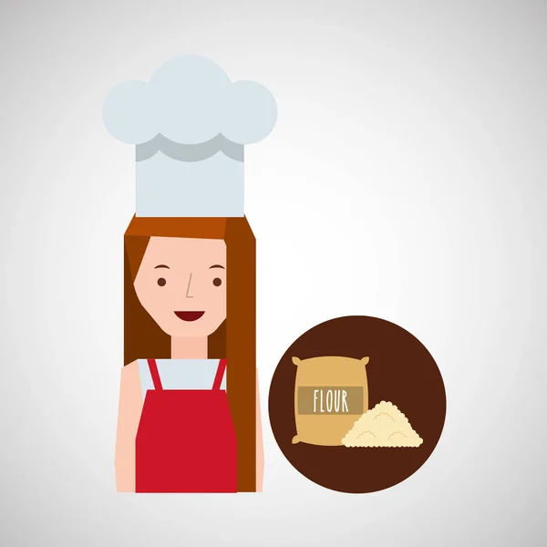 Cooker girl wheat flour — Stock Vector