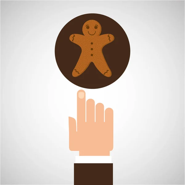 Hand met gember man cookie — Stockvector