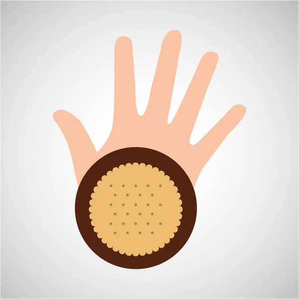 Mano y galleta postre icono — Vector de stock