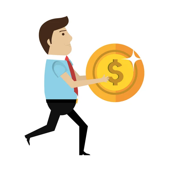 Businessman character avatar with money icon — Stock Vector