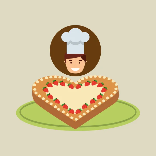 Dessin animé chef gâteau dessert ht — Image vectorielle