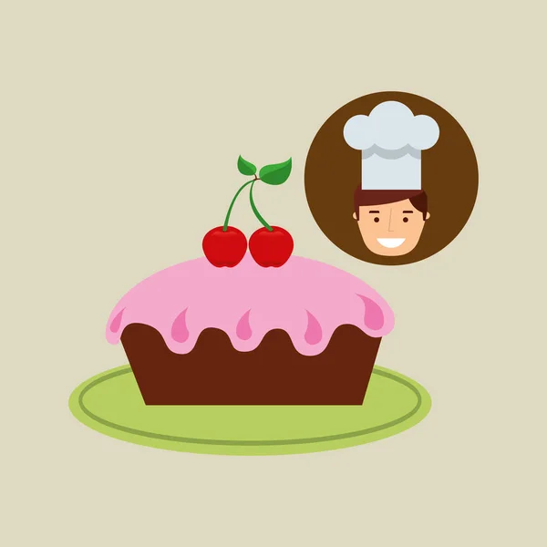 Γελοιογραφία σεφ επιδόρπιο ροζ Κύπελλο κέικ — Διανυσματικό Αρχείο