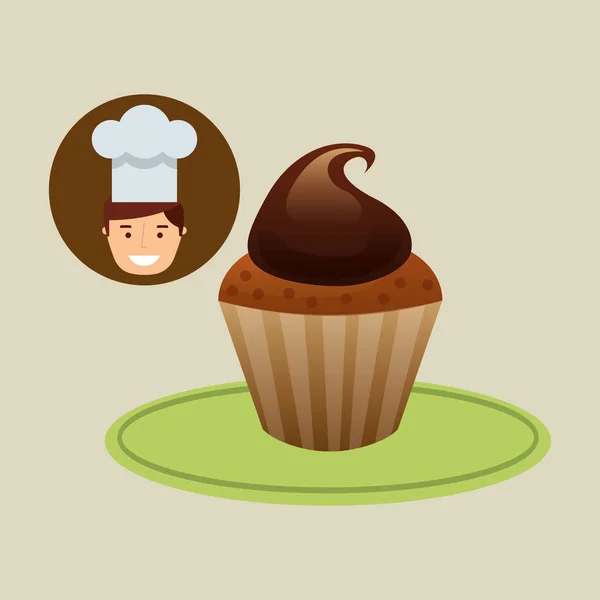 Cartoon kock dessert söta cupcake choklad — Stock vektor