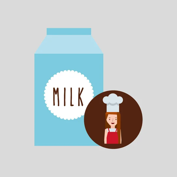 电饭煲的女孩盒牛奶 — 图库矢量图片
