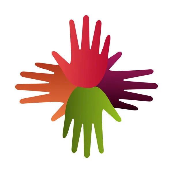 Mão humana silhueta cores ícone da comunidade — Vetor de Stock