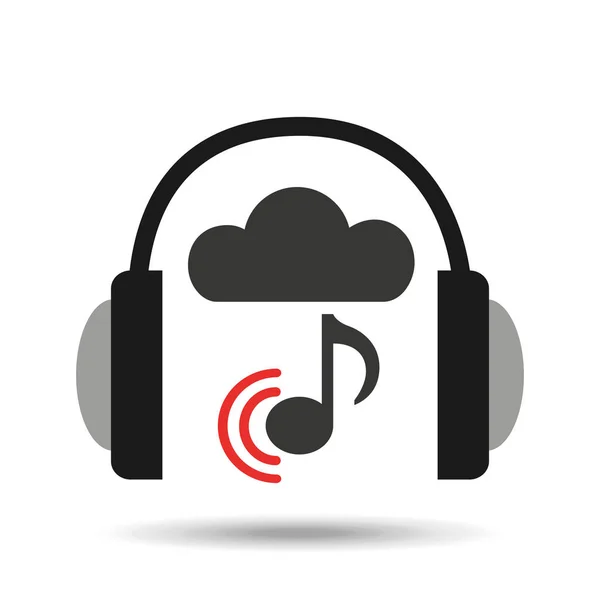 Uwaga muzyki muzyki online cloud słuchawek podłączonych — Wektor stockowy