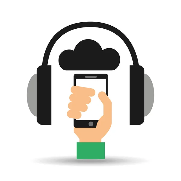 Musica online nuvola cuffie smartphone — Vettoriale Stock
