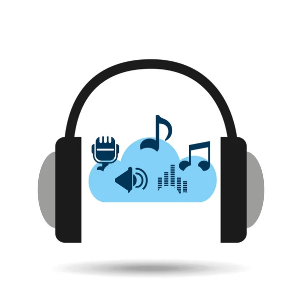 Musique en ligne casque nuage articles musicaux — Image vectorielle