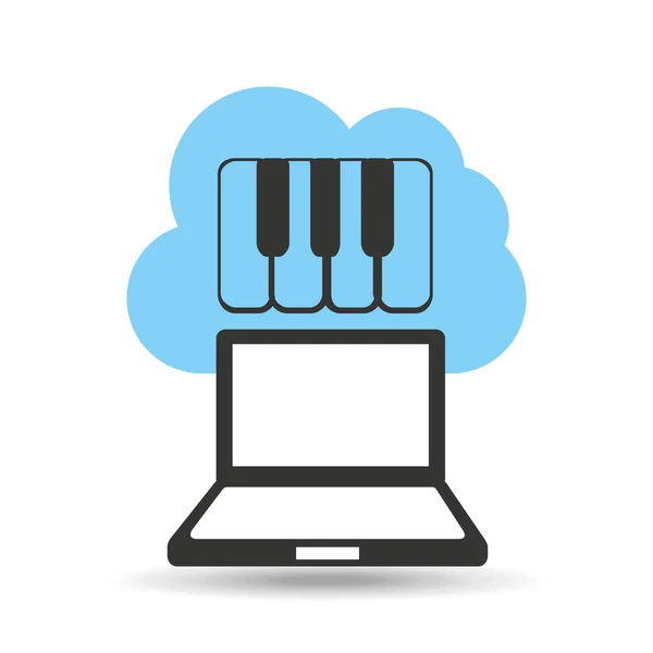 Tecnologia música nuvem teclado piano — Vetor de Stock