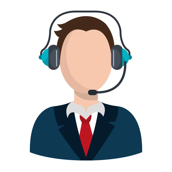 Hombre de negocios personaje avatar con icono de auriculares — Vector de stock