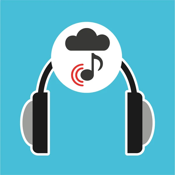 Music online cloud headphone music note connected — Stock Vector