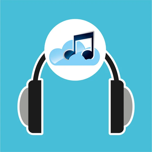 Música iconos de auriculares en la nube en línea — Vector de stock