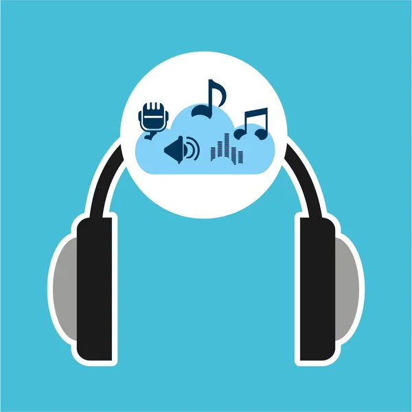 Música en línea auriculares en la nube artículos musicales — Vector de stock