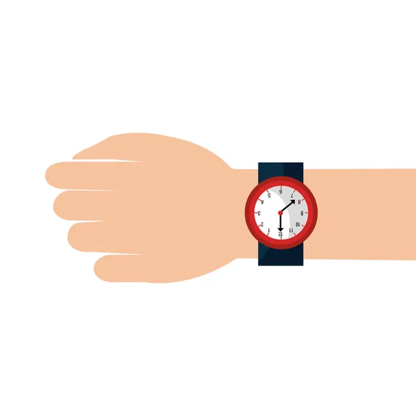 Mano humana con icono de reloj aislado — Vector de stock