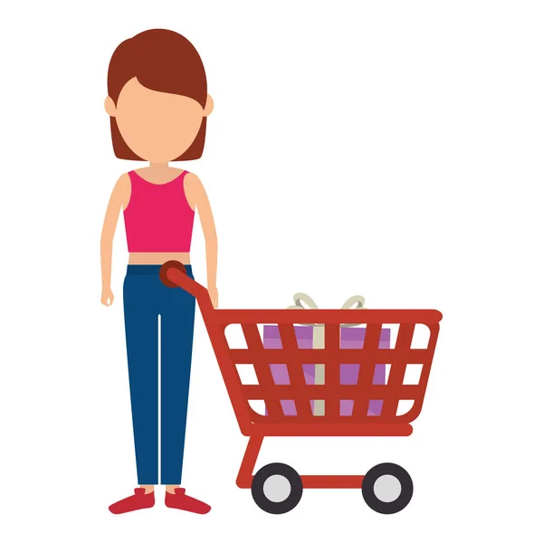 Woman character with cart shopping — Stock Vector