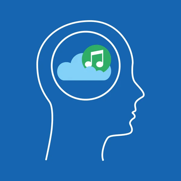 Head silhouette cloud note music — Stock Vector