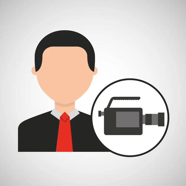 Character man camera film media — Stock Vector