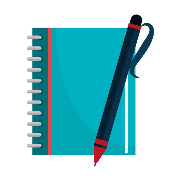 Notebook school with pen isolated icon — Stock Vector