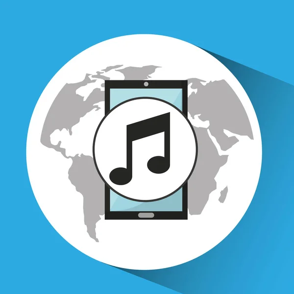 Ręką trzyma muzyczne smartfonów multimedialnych online — Wektor stockowy