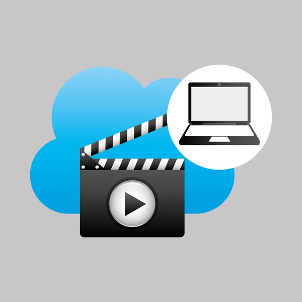 Laptop Media Player Film Cloud — Stockvektor