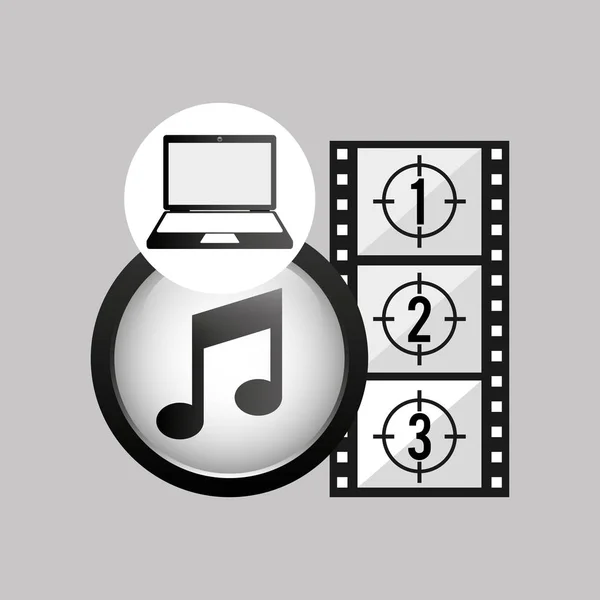 Laptop media player music video — Stock Vector