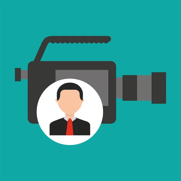 Character man camera film media — Stock Vector